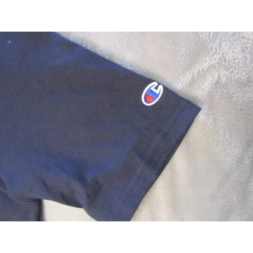 Champion Mens Navy Blue Chenille Big Logo Patch Short Sleeve T-Shirt Small - Picture 4 of 5